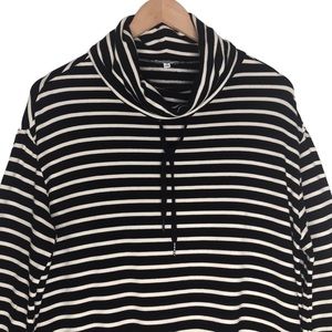 Splendid Beachy Striped Cowl Neck Top Drawstring Sweatshirt Size S Black Ivory